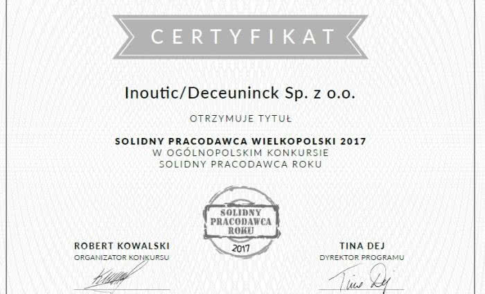 Inoutic Solidnym Pracodawcą Wielkopolski 2017