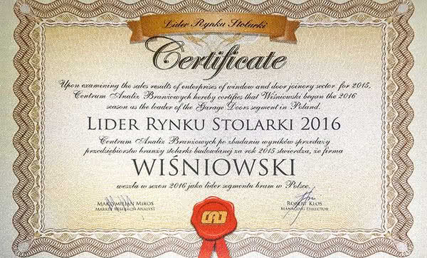 WIŚNIOWSKI Liderem Rynku Stolarki 2016